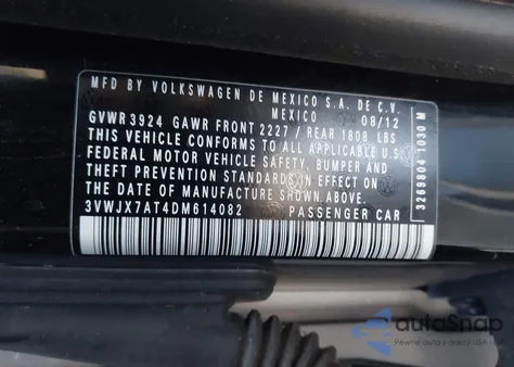 2013 Volkswagen Beetle 2.5L из США, поврежденный, VIN 3VWJX7AT4DM614082